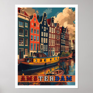 Amsterdam Nederland Vintage Travel Poster