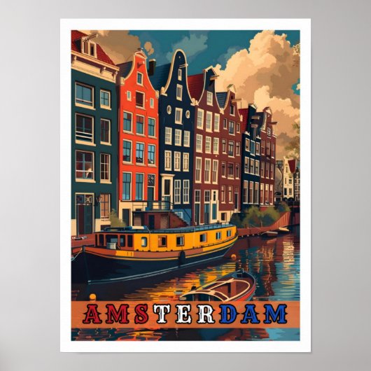 Amsterdam Nederland Vintage Travel Poster (Voorkant)