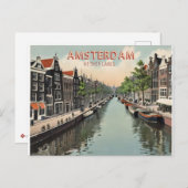 Amsterdam Nederland Waterfront & Boat Briefkaart (Voorkant / Achterkant)