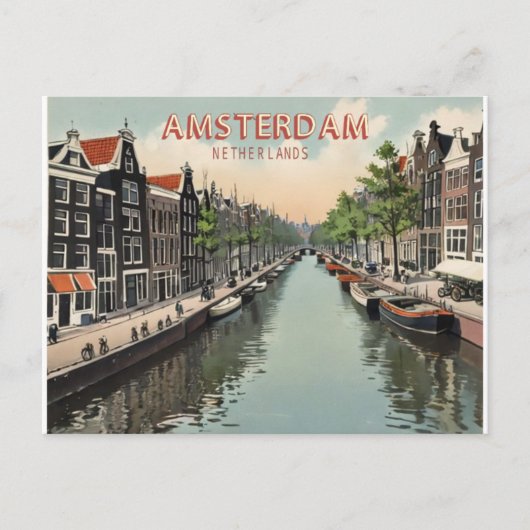 Amsterdam Nederland Waterfront & Boat Briefkaart (Voorkant)