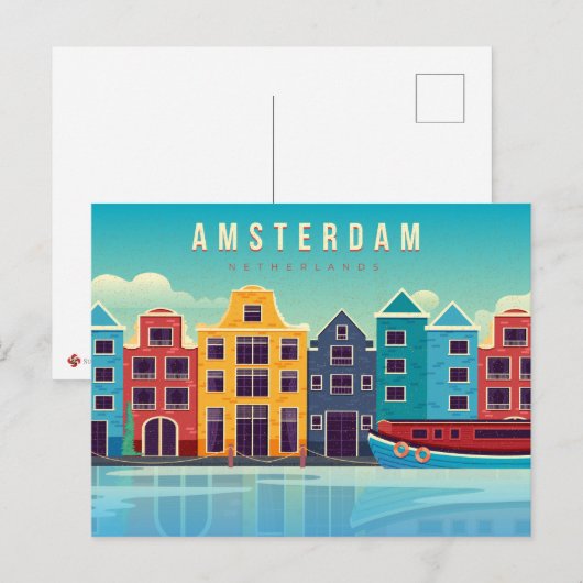  Amsterdam Nederland Waterfront & Boat Briefkaart (Voorkant / Achterkant)