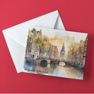 Amsterdam Nederland Waterverf Panorama Uitzicht Briefkaart