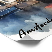 Amsterdam Nederland Waterverf Panorama Uitzicht Poster (Hoek)