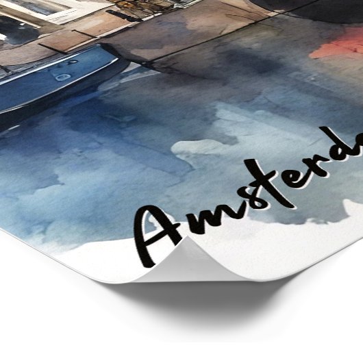 Amsterdam Nederland Waterverf Panorama Uitzicht Poster (Hoek)