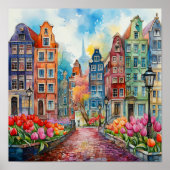 Amsterdam Nederland Waterverf Schilderen Poster (Voorkant)