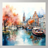 Amsterdam Nederland Waterverf Schilderen Poster (Voorkant)
