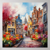 Amsterdam Nederland Waterverf Schilderen Poster (Voorkant)