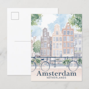 Amsterdam Nederland Waterverf Schilderij Reizen Briefkaart