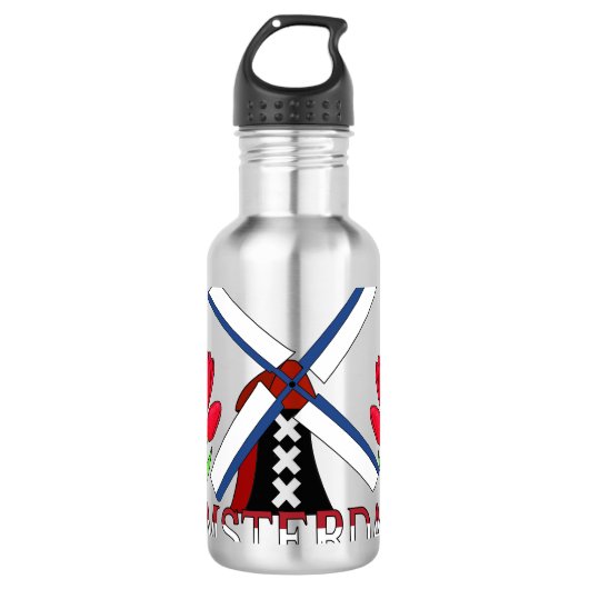 Amsterdam Nederland Windmill Tulps Water Fles (Voorkant)