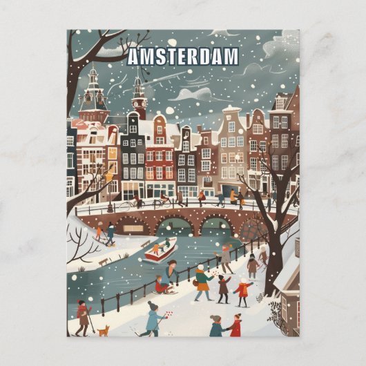 Amsterdam Nederland Winter Reizen Briefkaart (Voorkant)