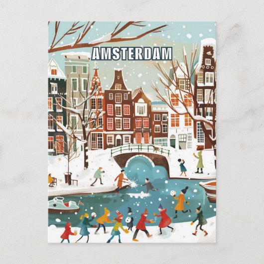 Amsterdam Nederland Winter Reizen Briefkaart (Voorkant)