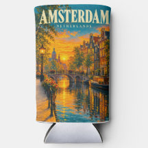 Amsterdam Nederland Zonsondergang Gracht Vintage R