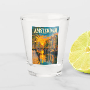 Amsterdam Nederland Zonsondergang Gracht Vintage R Shot Glas