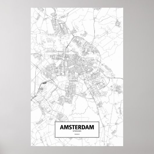 Amsterdam, Nederland (zwart op wit) Poster (Voorkant)