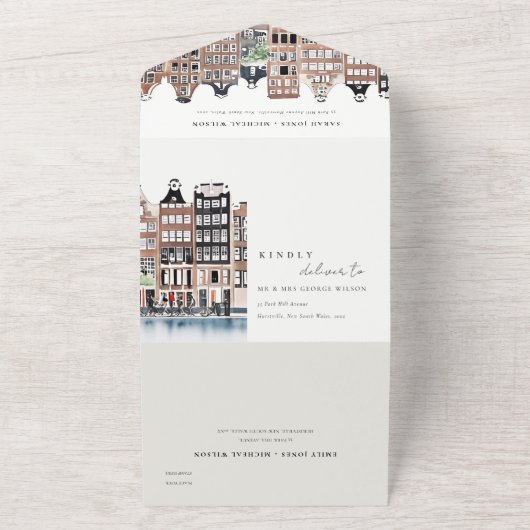 Amsterdam Nederlands landschapslandschap Waterverf All In One Uitnodiging (Buitenkant)