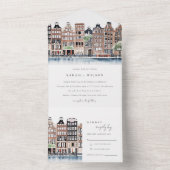 Amsterdam Nederlands landschapslandschap Waterverf All In One Uitnodiging (Binnen)