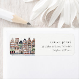 Amsterdam Nederlands landschapslandschap Waterverf Etiket