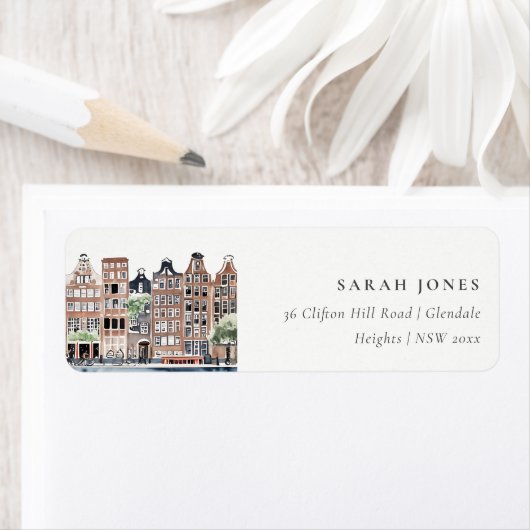 Amsterdam Nederlands landschapslandschap Waterverf Etiket (Insitu)