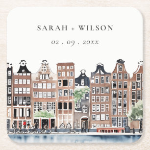 Amsterdam Nederlands landschapslandschap Waterverf Kartonnen Onderzetters