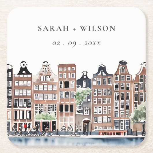 Amsterdam Nederlands landschapslandschap Waterverf Kartonnen Onderzetters (Voorkant)
