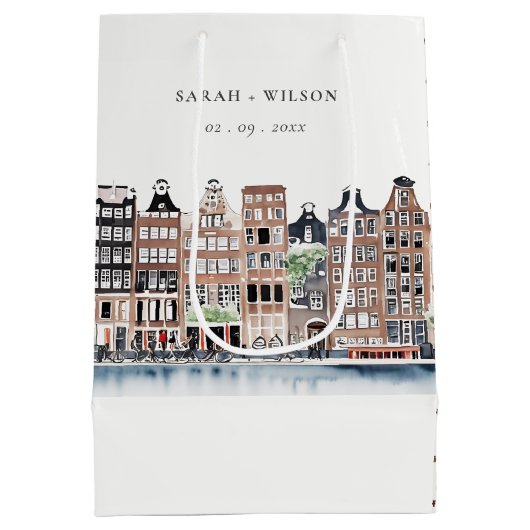 Amsterdam Nederlands landschapslandschap Waterverf Medium Cadeauzakje (Achterkant)