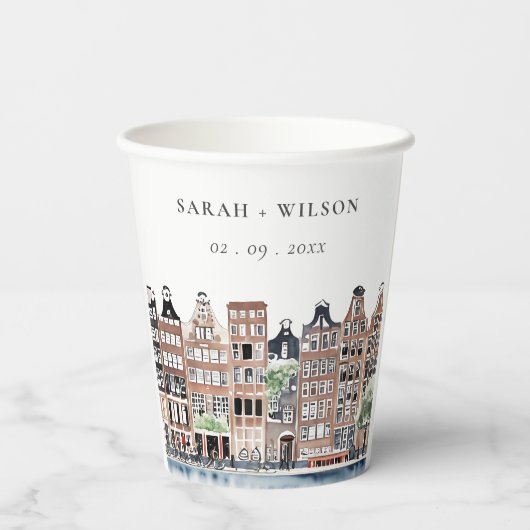 Amsterdam Nederlands landschapslandschap Waterverf Papieren Bekers (Achterkant)