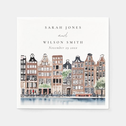 Amsterdam Nederlands landschapslandschap Waterverf Servet (Voorkant)