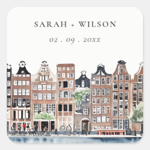 Amsterdam Nederlands landschapslandschap Waterverf Vierkante Sticker