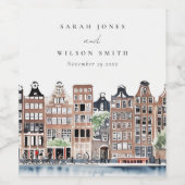 Amsterdam Nederlands landschapslandschap Waterverf Wijn Etiket (Enkel label)