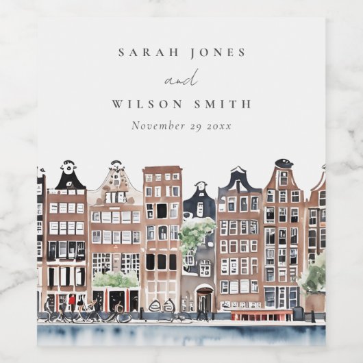 Amsterdam Nederlands landschapslandschap Waterverf Wijn Etiket (Enkel label)