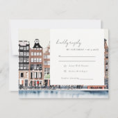 Amsterdam Nederlandse Gracht Watercolor Landschap  RSVP Kaartje (Voorkant)