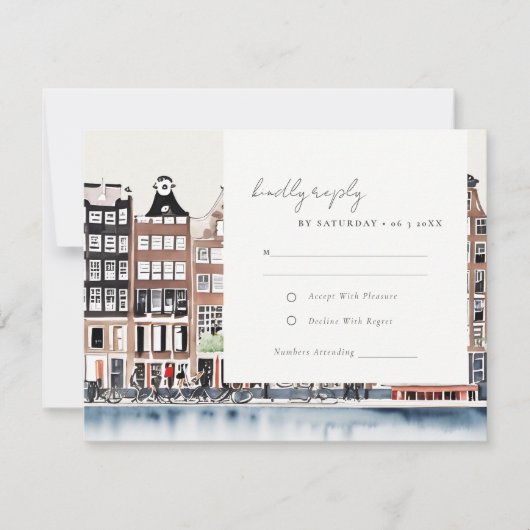 Amsterdam Nederlandse Gracht Watercolor Landschap  RSVP Kaartje (Voorkant)