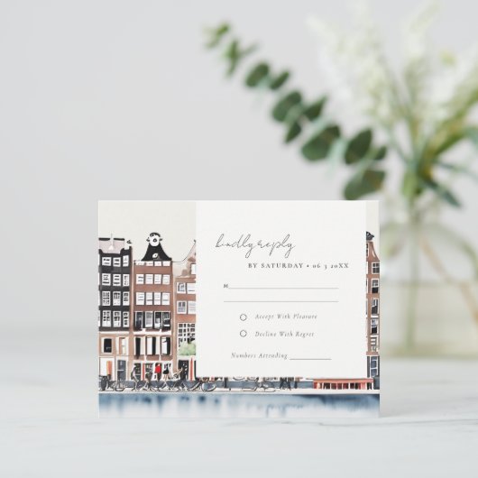 Amsterdam Nederlandse Gracht Watercolor Landschap  RSVP Kaartje (Staand voorkant)