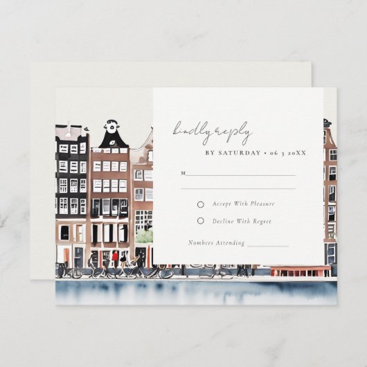 Amsterdam Nederlandse Gracht Watercolor Landschap  RSVP Kaartje (Voorkant / Achterkant)