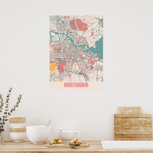 Amsterdam - Nederlandse kaart van de stad Chalk Poster (Keuken)