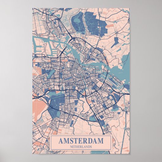 Amsterdam Netherlands Breezy City Map Travel Poster (Voorkant)