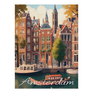 Amsterdam Netherlands Canal Architecture Scene Perfect Poster