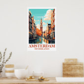 Amsterdam Netherlands Canal Vintage Travel Art Poster (Keuken)
