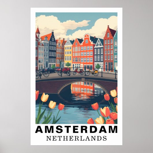 Amsterdam Netherlands Travel Bicycles Tulip Poster (Voorkant)