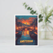 Amsterdam Netherlands Vintage Illustration Travel Briefkaart (Staand voorkant)