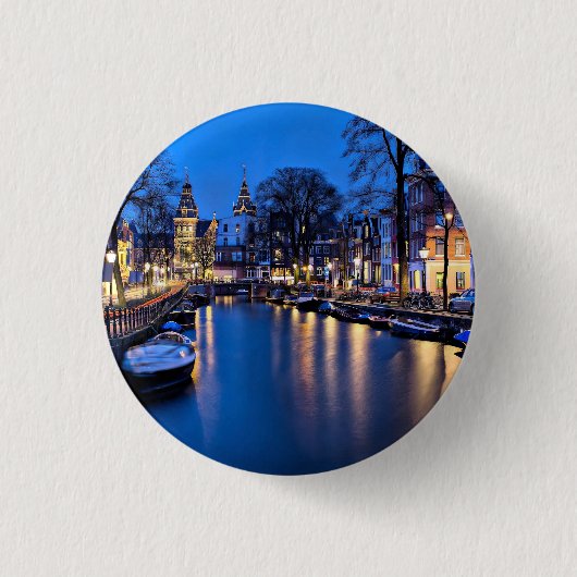 Amsterdam Night Wallpaper-67657 Ronde Button 3,2 Cm (Voorkant)