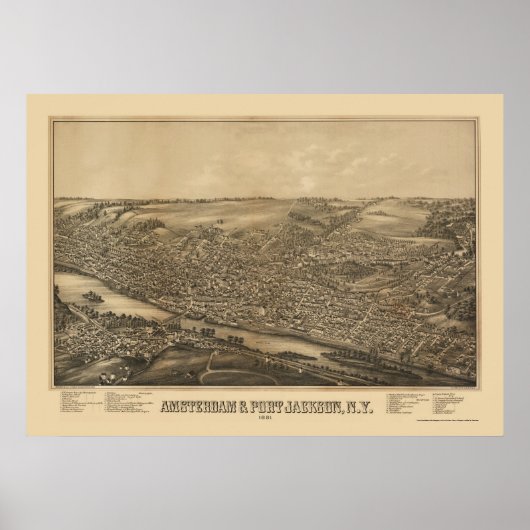 Amsterdam, NY Panoramic Map - 1881 Poster (Voorkant)