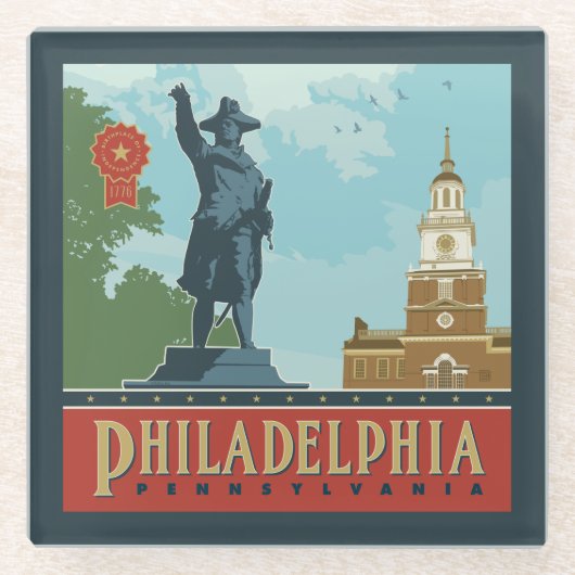 Amsterdam, PA | Independence Hall Glazen Onderzetter (Voorkant)