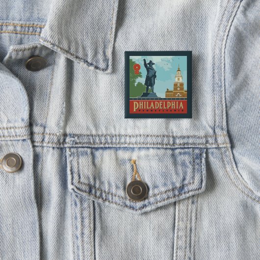 Amsterdam, PA | Independence Hall Vierkante Button 5,1 Cm (In situ)