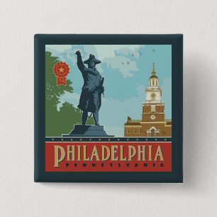 Amsterdam, PA   Independence Hall Vierkante Button 5,1 Cm