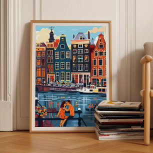 Amsterdam Print Amsterdam Illustratie Reis Poster