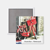 Amsterdam, Red Bicycle, Netherlands Magneet (Voorkant / Achterkant)
