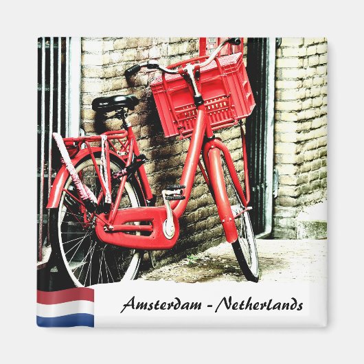 Amsterdam, Red Bicycle, Netherlands Magneet (Voorkant)