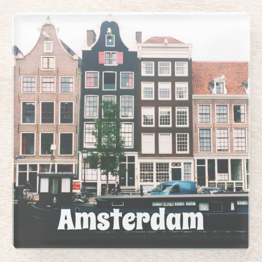 Amsterdam Reis Souvenir Glazen Onderzetter (Voorkant)