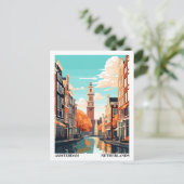 Amsterdam Retro Illustratie Reizen Briefkaart (Staand voorkant)